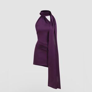 Satin High Neck Backless Short Dress